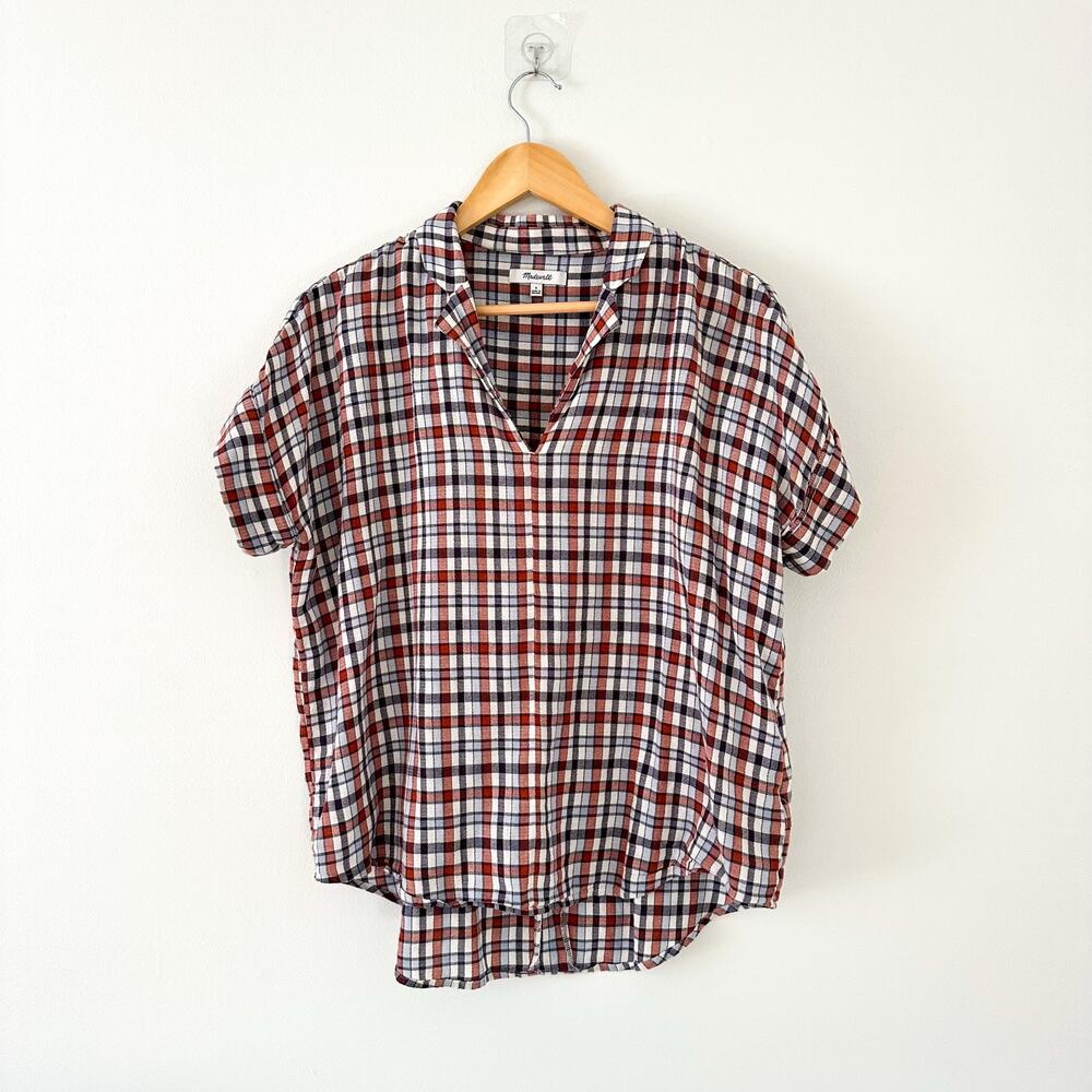 Madewell Hayden Popover Short Sleeve Top in Burling Plaid S